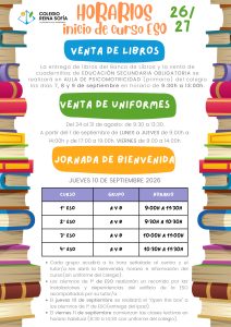 Horarios inicio de curso ESO 2026/2027